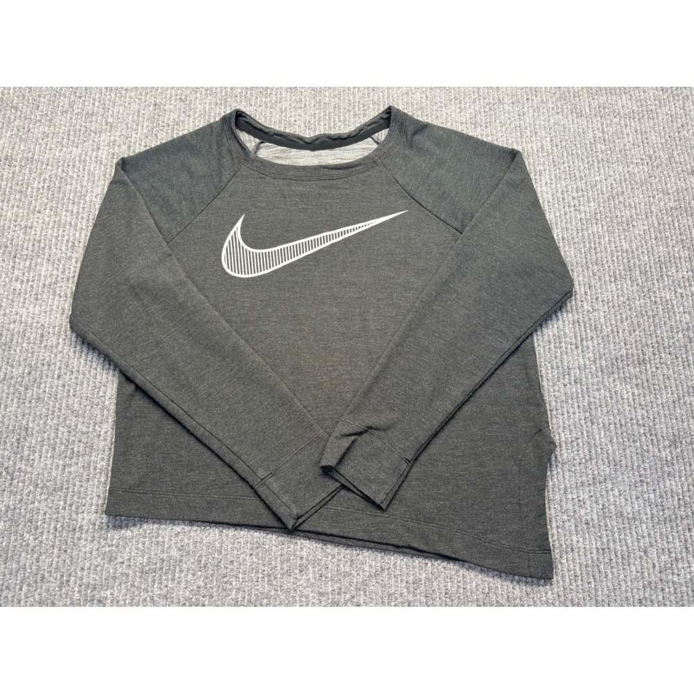 Nike Dri-FIT Women Asymmetric Pullover Training Top Charcoal Grey Large